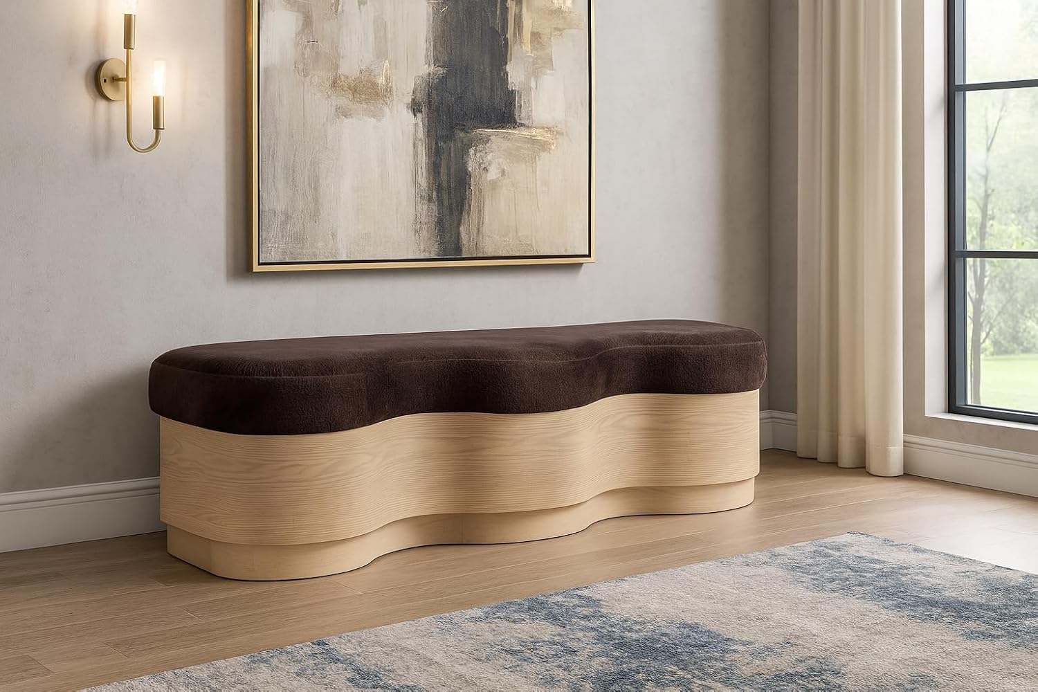 Meridian Furniture Savoy Brown Velour Fur Fabric Bench