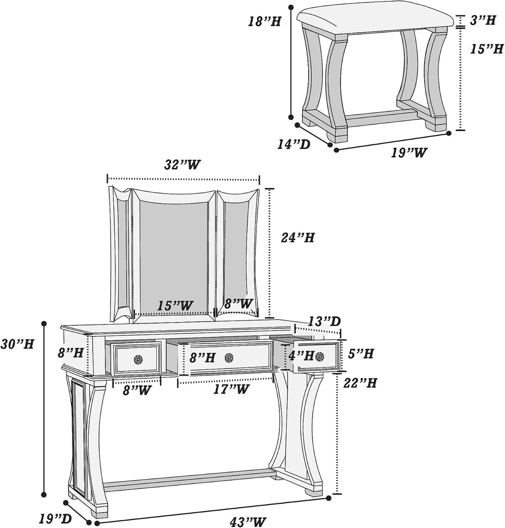 Poundex Bobkona Edna Vanity Set with Stool, Apple Green