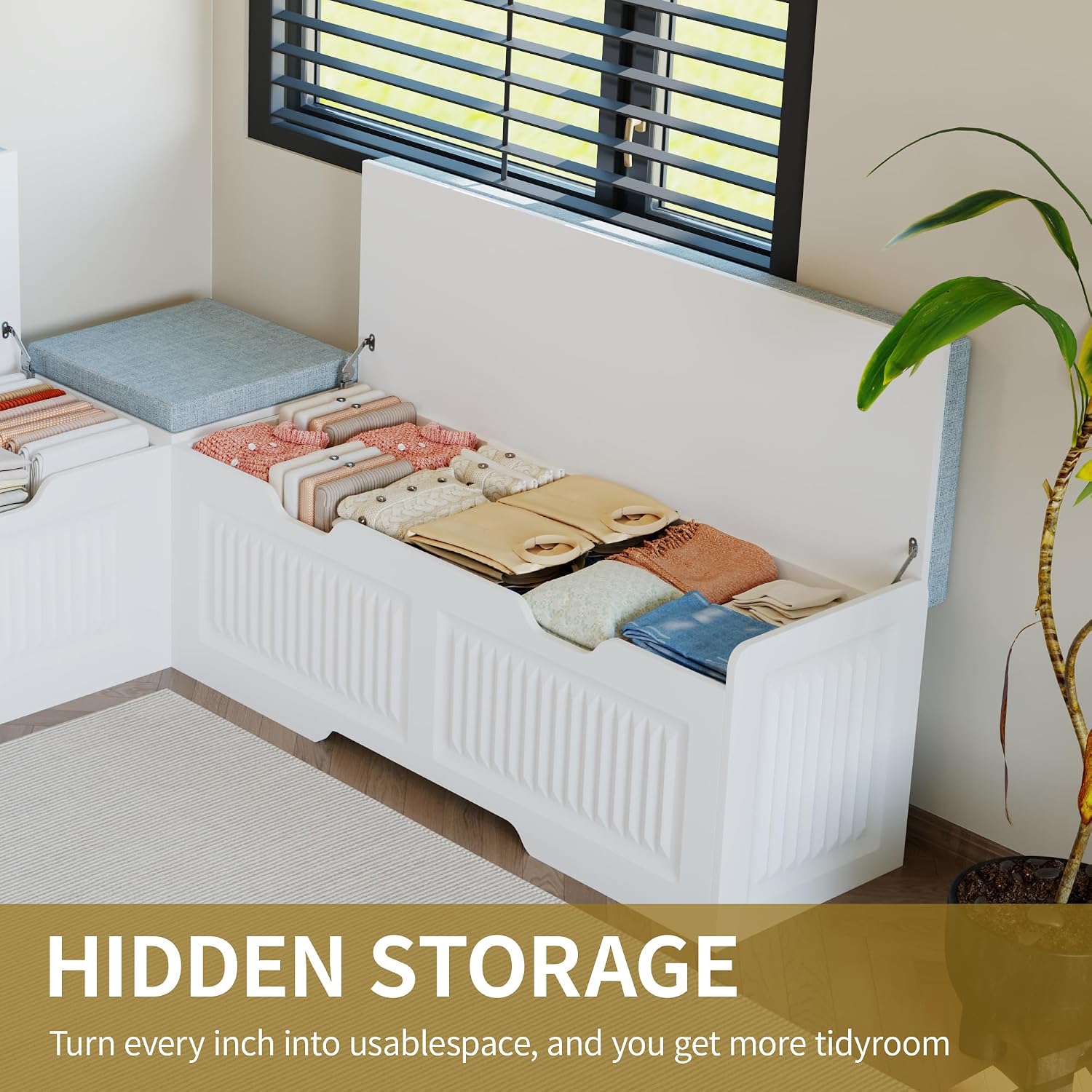 L-Shaped Storage Bench, Corner Bench with Storage,Kitchen Breakfast Nook Bench, with Large Hidden Storage Space,Suitable for Dining Nook,Kitchen Corner and Entryway (White-01)