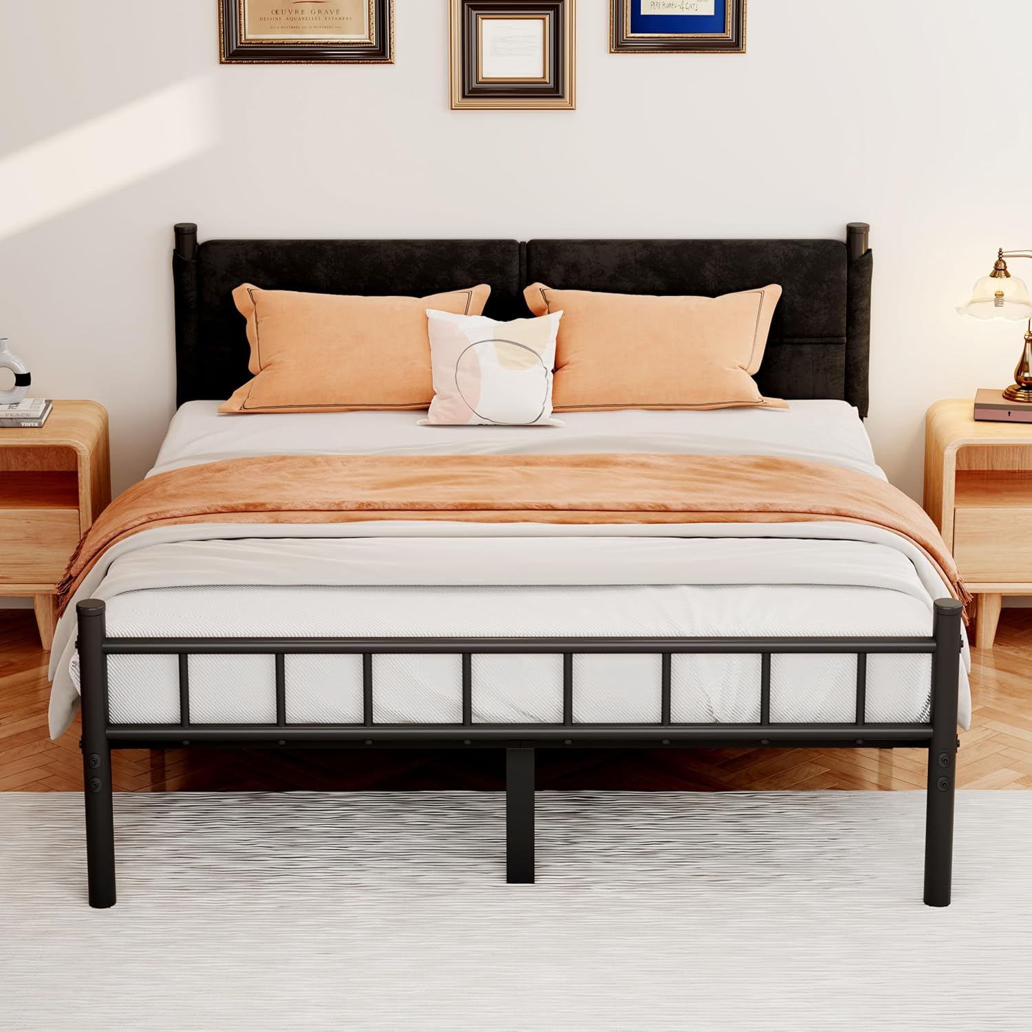 Metal Bed Frame,14Inch King Bed Frame with Headboard,Heavy Duty Sturdy Mattress Foundation,Easy Assembly,No Box Spring Needed,Black King Size