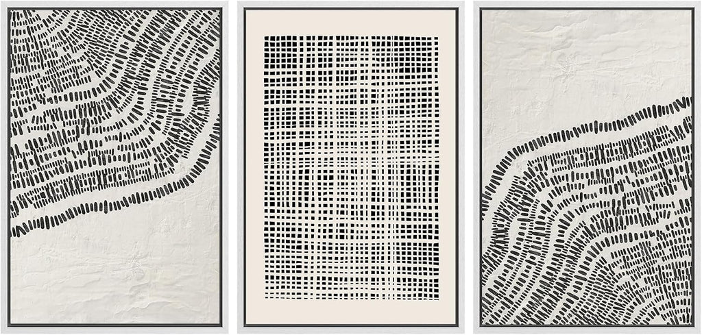 SIGNLEADER Framed Canvas Print Wall Art Set Minimalist Black and White Geometric Abstract Pattern and Line Illustrations Boho Decorative for Living Room, Bedroom, Office - 16'x24'x3 WHITE
