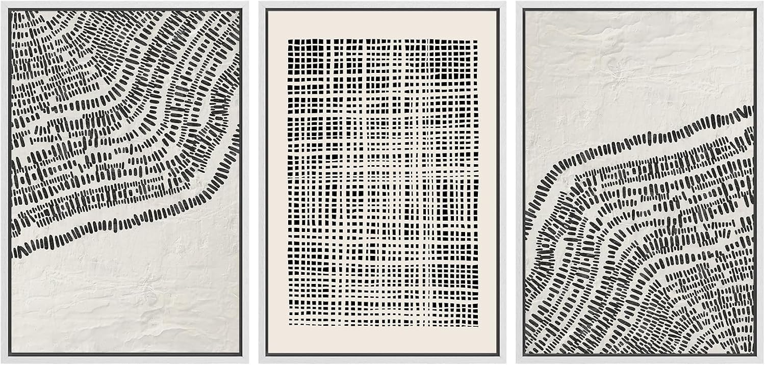 SIGNLEADER Framed Canvas Print Wall Art Set Minimalist Black and White Geometric Abstract Pattern and Line Illustrations Boho Decorative for Living Room, Bedroom, Office - 16'x24'x3 WHITE