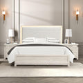 Furniture of America Bailer Modern Solid Wood 3-Piece Bedroom Set with LED on Headboard, Stainless Steal Posts and Marble Top on Nightstand, Box Spring Needed, King, Weathered Gray
