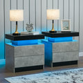 i-aplus Nightstand Set of 2 LED Nightstand with 2 Drawers, Bedside Table with Drawers for Bedroom Furniture, Side Bed Table with LED Light, Grey Black