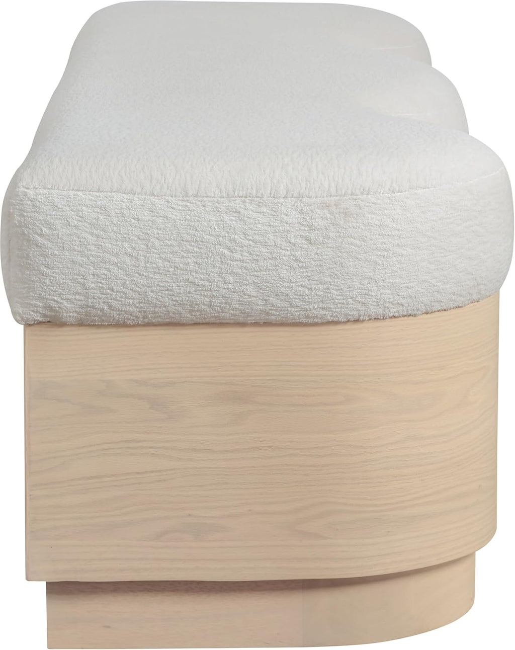 Meridian Furniture 22080Cream Savoy Collection Art Deco Bench with Soft Cream Velour Fur Fabric, Rich Natural Finish, Mix of Solid Wood & MDF, 60' W x 18.5' D x 18.5' H, Cream