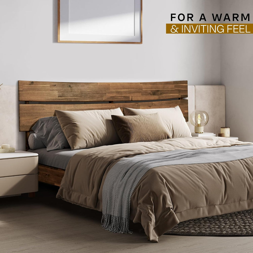 Acacia Aurora Solid Wood Platform Bed with Headboard, Wood Bed Frame Queen Size, Easy Assembly, No Box Spring Needed, 800 lbs Capacity Compatible with All Mattress Types, Wood Slats Support, Walnut