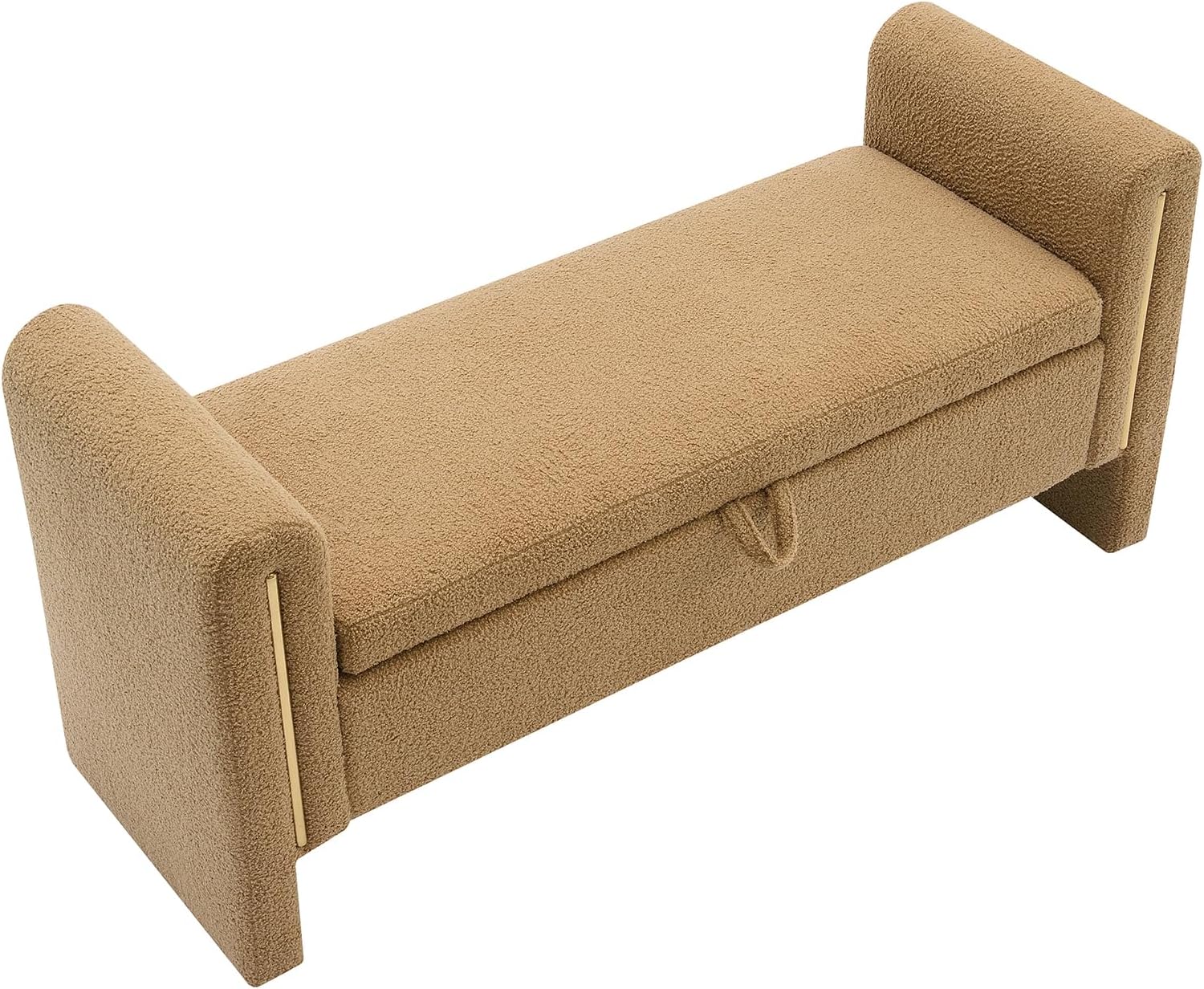 Modern Teddy Bed End Bench with Arms and Storage,Upholstered Large Foot Rest Stool, Comfy Window Vanity Bench for Living Room,Bedroom,Dorm,Coffee Table,Teddy Coffee