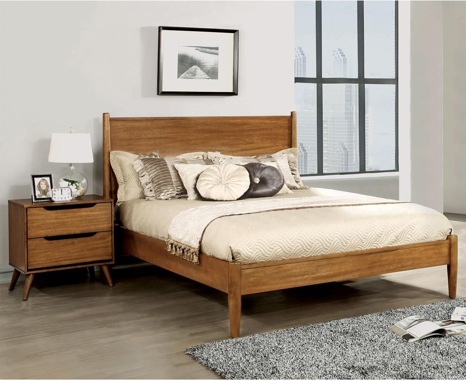 Furniture of America FOA Belkor 2-Piece Oak Solid Wood Bedroom Set - Cal King + Nightstand
