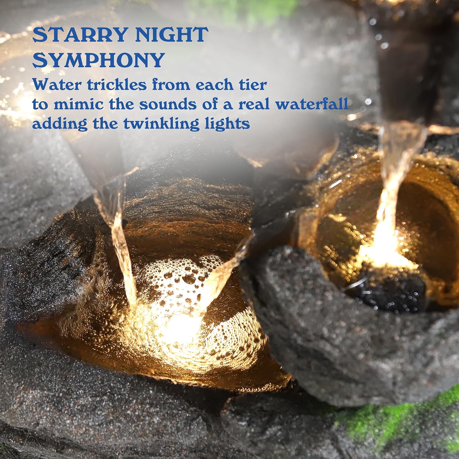 40' H 10-Tiers Cascading Rock Water Fountain Outdoor - Waterfalls Fountains with LED Lights, Outdoor/Indoor Resin Fountain for Patio, Garden, Backyard, Deck, Porch, Home Art Docor(40''H)