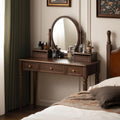 Vintage Vanity Desk with Rotating Mirror, Solid Walnut Dressing Table for Bedroom, Dark American Style Vanity, 37' W x 18' D x 56' H