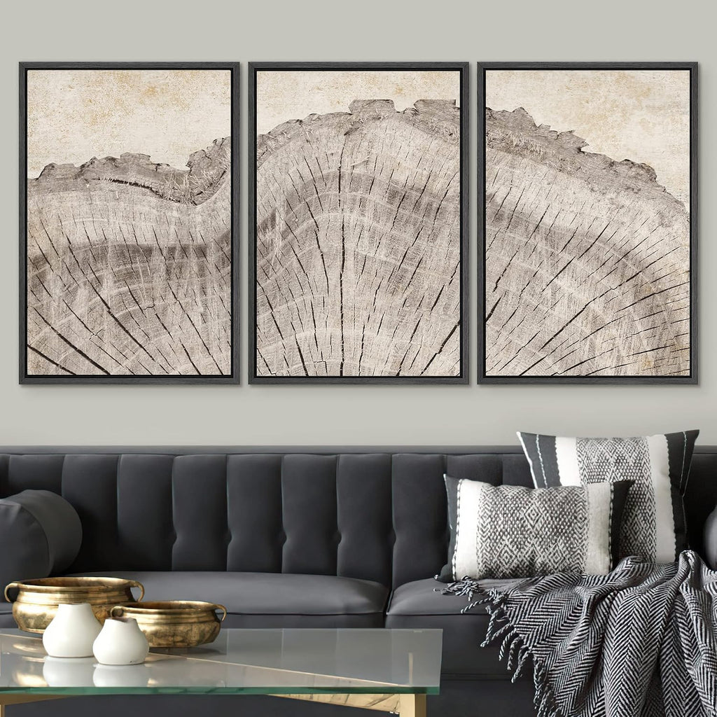 SIGNWIN Framed Canvas Print Wall Art Set Retro Close Up Oak Wood Tree Rings Nature Wilderness Illustrations Modern Art Decorative Farmhouse Zen for Living Room, Bedroom, Office - 24'x36'x3 Black