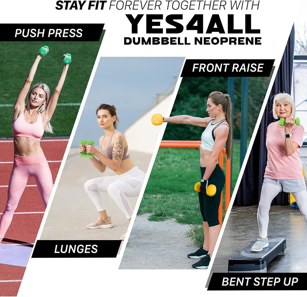 Yes4All Neoprene Coated Dumbbell Hand Weight Sets of 2 - Multiple Weight Options with 15 Colors, Anti-roll, Anti-Slip, Hexagon Shape
