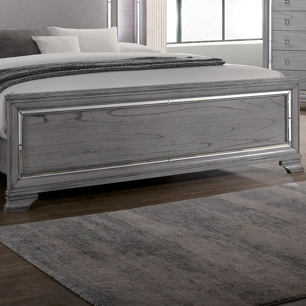 Furniture of America Zenka Wood Frame 3-Piece Bedroom Set, Queen-Size Bed Padded Headboard and 2-Drawer Nightstand, Felt-Lined Top Storage, Box Spring Required, Light Gray