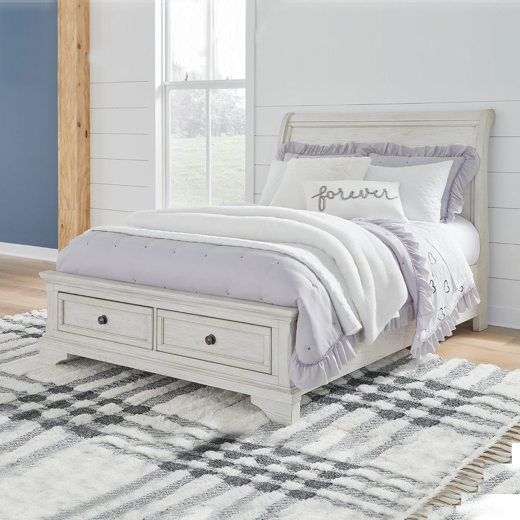 Signature Design by Ashley Robbinsdale Casual Full Sleigh Storage Platform Bed with 2 Drawers, Foundation or Box Spring Not Needed, White