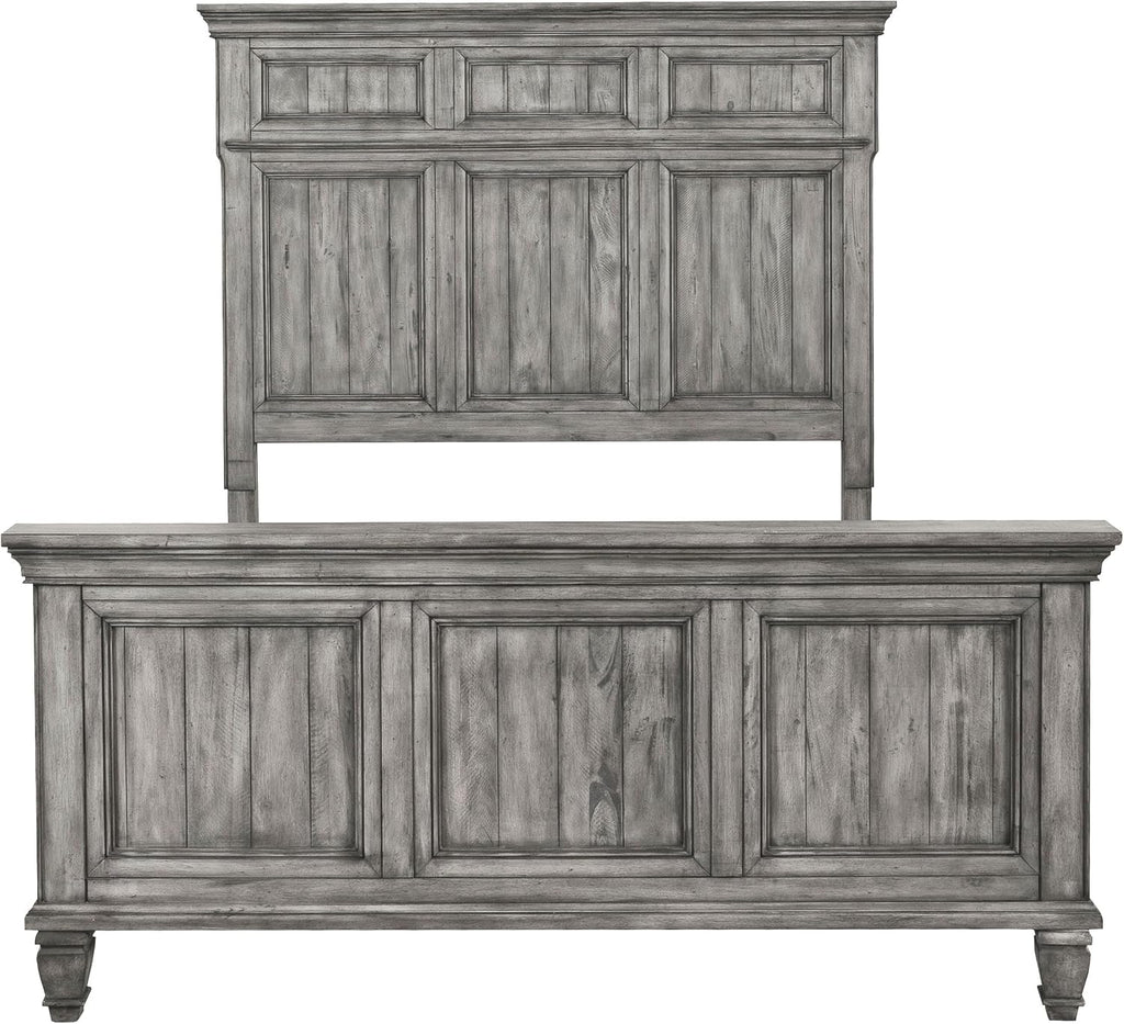 Coaster Home Furnishings Avenue Farmhouse 4-Piece Bedroom Set Eastern King Size Panel Bed Frame 68-inch Headboard Weathered Grey 224031KE-S4