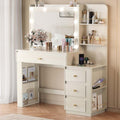 Makeup Vanity Desk with Mirror and 3 Colors Lights, Vanity Table with 10 LED Bulbs & Power Outlet, Large Dressing Table with 4 Drawers, 6 Storage Shelves for Bedroom, Women and Girls, White