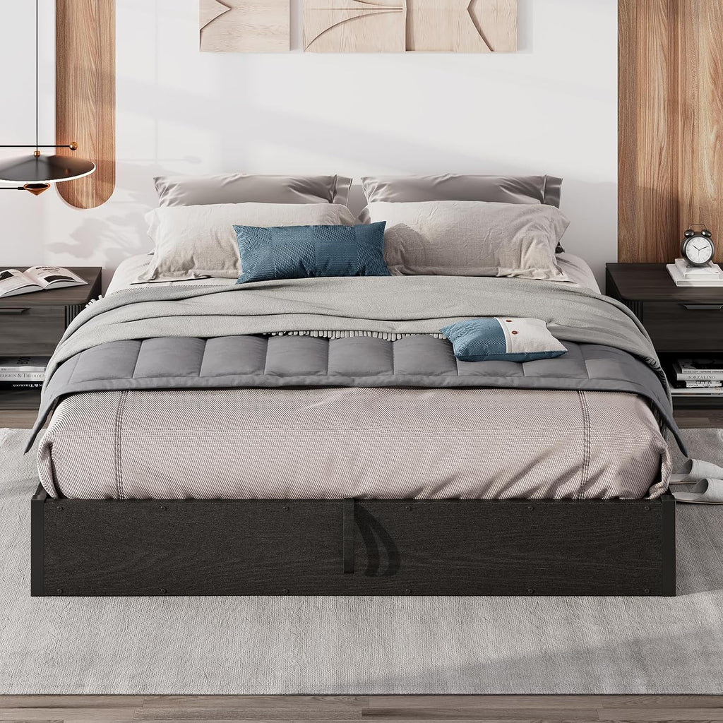 LUXOAK King Size Lift Up Storage Platform Bed Frame, Metal Bed Frame with Wooden Slats Support, No Box Spring Needed, Large Storage Space, Noise Free, Easy Assembly, Black