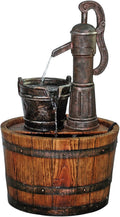 Design Toscano SS11155 Water Fountain - Cistern Well Pump Wood Barrel Garden Decor Fountain - Outdoor Water Feature,full color