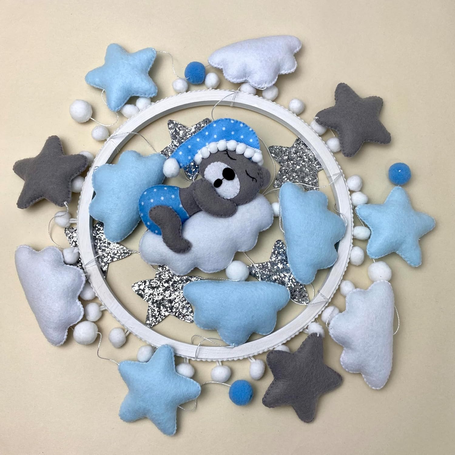 Baby Mobile for boy Crib Bear Nursery Decor Baby Crib Mobile Nursery Mobile Cot Mobile Felt Hanging Mobile Blue Teddy Bear Baby Shower New Baby boy Gift