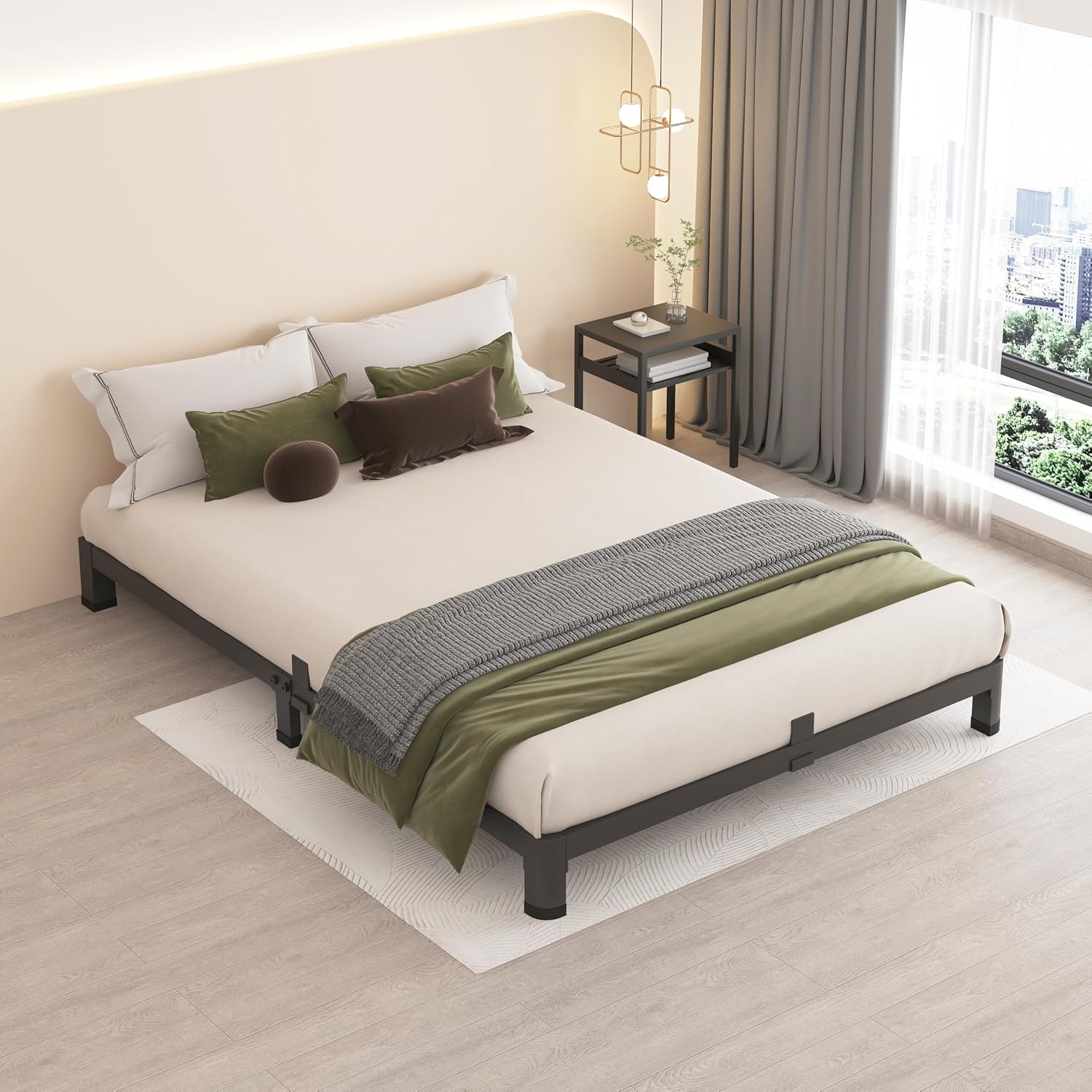 MAF 4 Inch Full Size Metal Platform Bed Frame with Round Corner Legs, 3000 LBS Heavy Duty Steel Slats Support, Noise Free, No Box Spring Needed, Easy Assembly