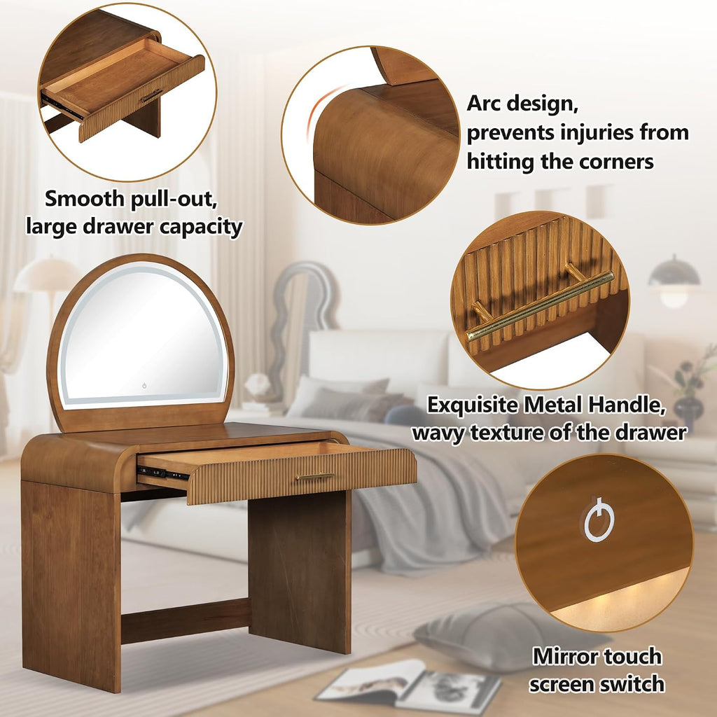 JIJIWANG 39' Makeup Vanity Table with Mirror Touch Screen Lighted Mirror, Dressing Table with Drawer for Bedroom (Espresso, 39' L x 20.1' W x 52.7' H)