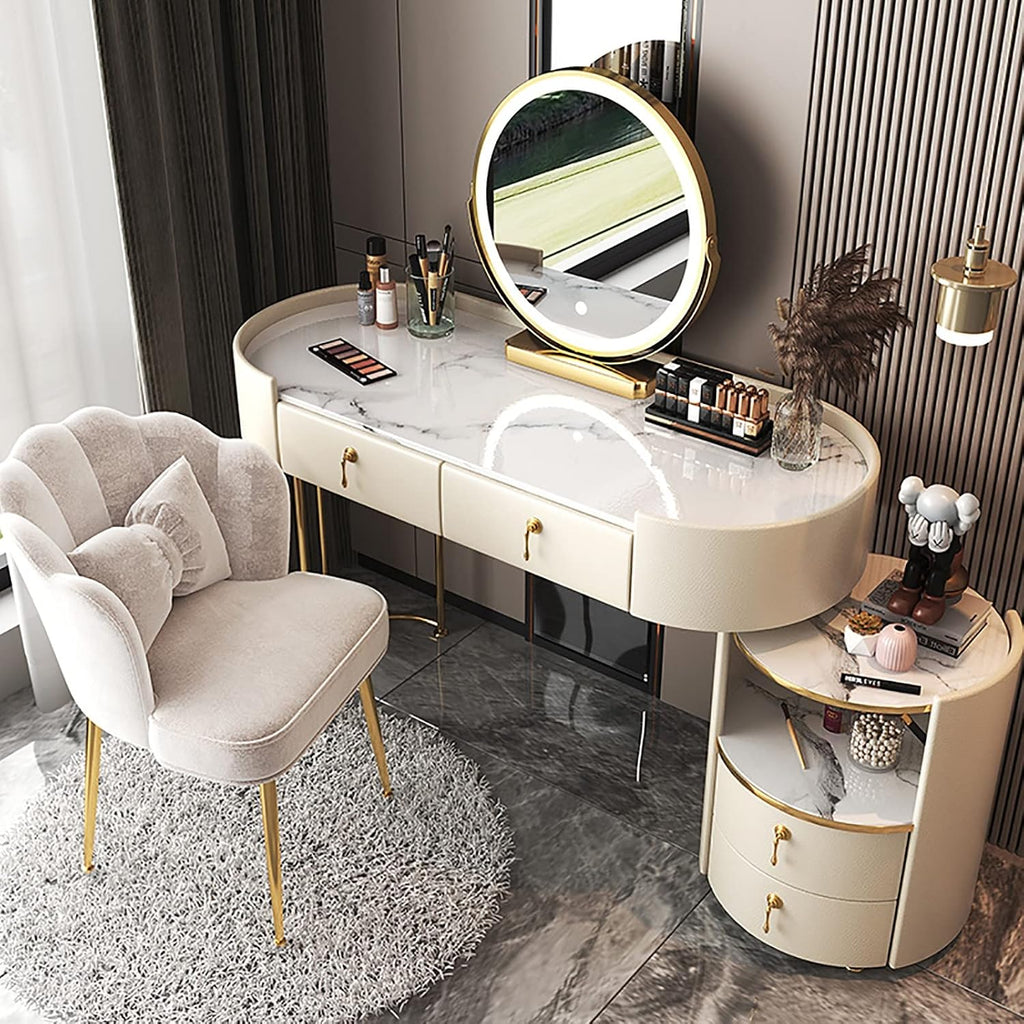 Dresser Table Women Vanity Makeup Table Set Makeup with 3 Drawers Dressing Table with Lighted Mirror and Chair Vanity Benches Desk for Her (Color : White, Size : L:100cm/39.4')