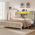 YITAHOME Farmhouse Bed Frame King Size with Storage Bookcase Headboard, Wooden Bed Frame with Charging Station & Led Light, Platform Bed with Sliding Barn Door, No Box Spring Needed,Oak w/Light
