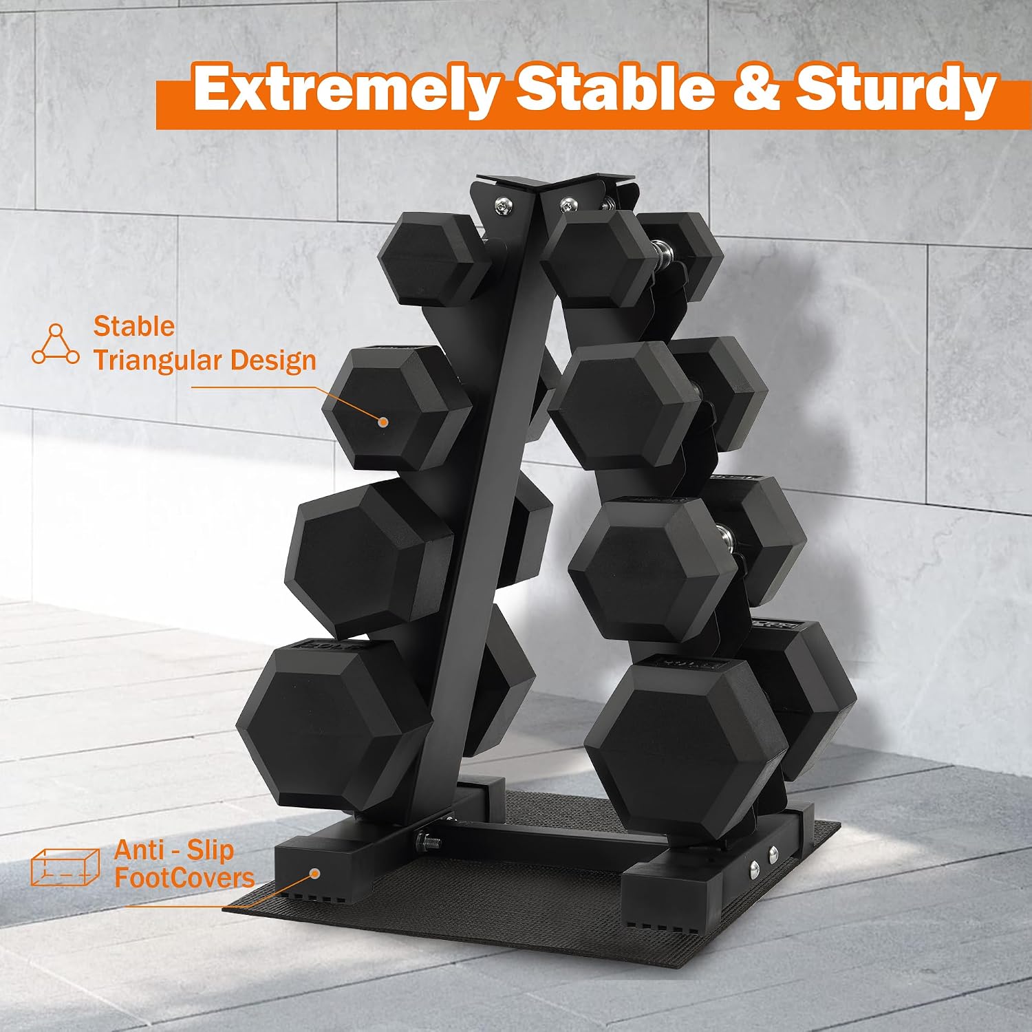 Fitvids Rubber Coated Hex Dumbbell Set with Storage Rack, 100/150/200/550 LB Hand Weight Set with Anti-Slip Grip for Home Gym