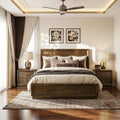 Furniture of America Extan Modern Solid Wood 3-Piece Bedroom Set with Beveled Corner, Metal Center Glide, Zinc Iron Bronze Knobs, Box Spring Needed, Queen, Walnut