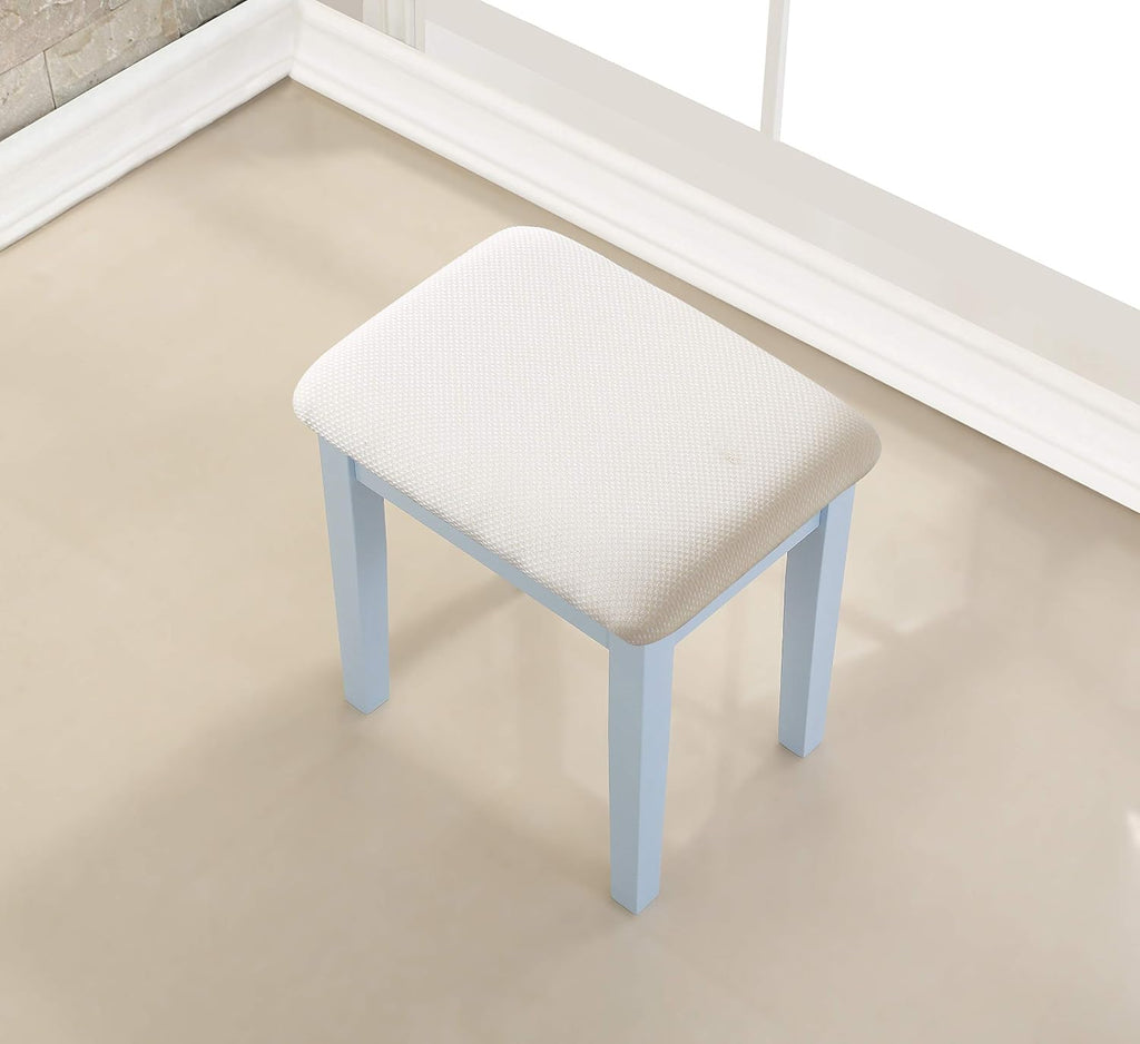 Roundhill Furniture Moniys Wood Makeup Vanity Table and Stool Set, Blue