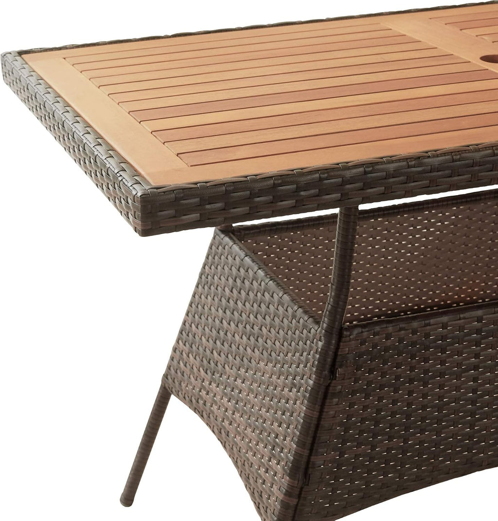 Teamson Home Outdoor 5-Piece PE Rattan and Acacia Wood Patio Dining Set with Four Chairs and Table, Brown