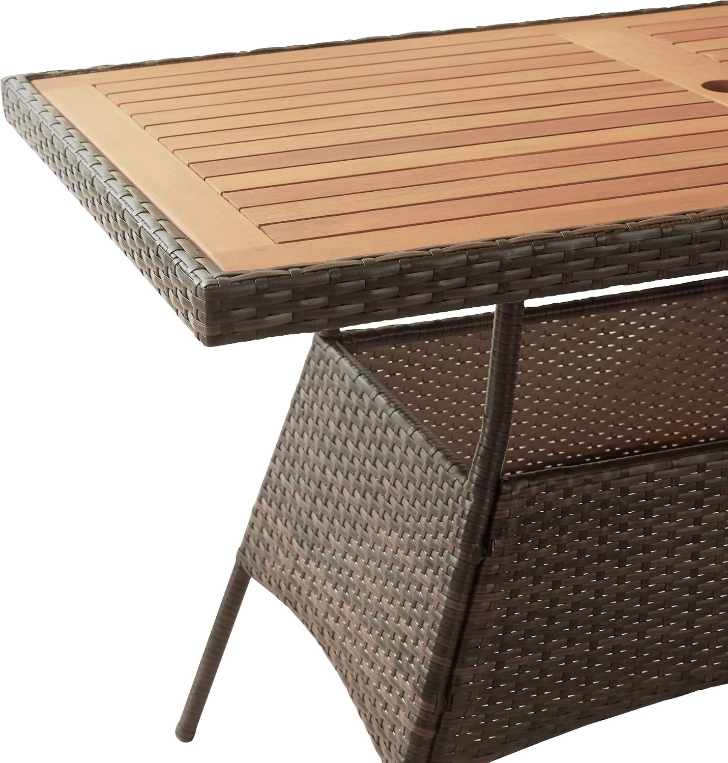 Teamson Home Outdoor 5-Piece PE Rattan and Acacia Wood Patio Dining Set with Four Chairs and Table, Brown
