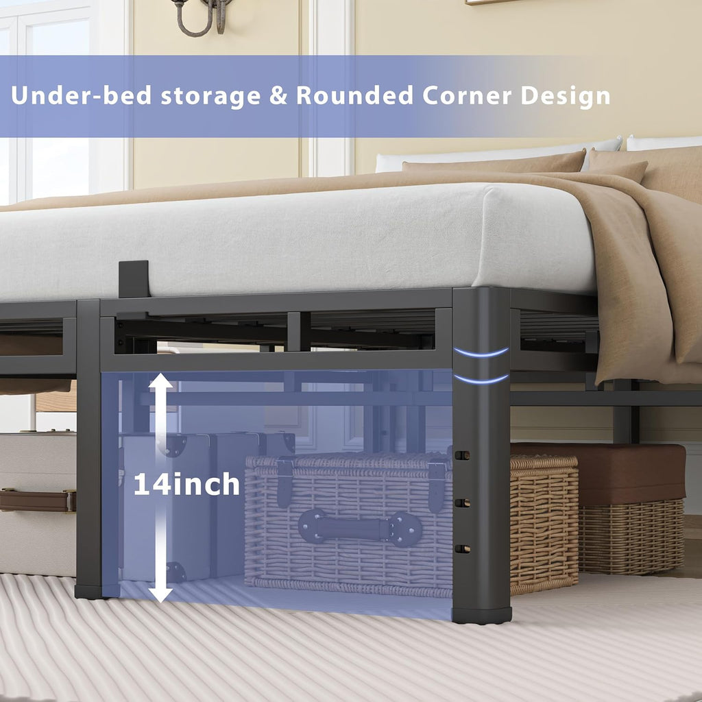 NKZ 18 Inch Full Size Bed Frame, Metal Bed Frame & Box Spring 2 in 1 Platform with Round Corner Legs, 4000Lbs Heavy Duty Metal Frame, Mattress Slide Stopper, Headboard Hole, Noise-Free, Easy Assembly