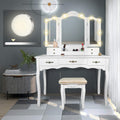 ENSTVER Vintage Vanity Set with 10 Hollywood LED Light Bulbs, Makeup Table with Stool and Mirror, Antique Vanity 6 Organization 7 Drawers, Dressing Table for Bedroom, Victorian Vanity Pure White
