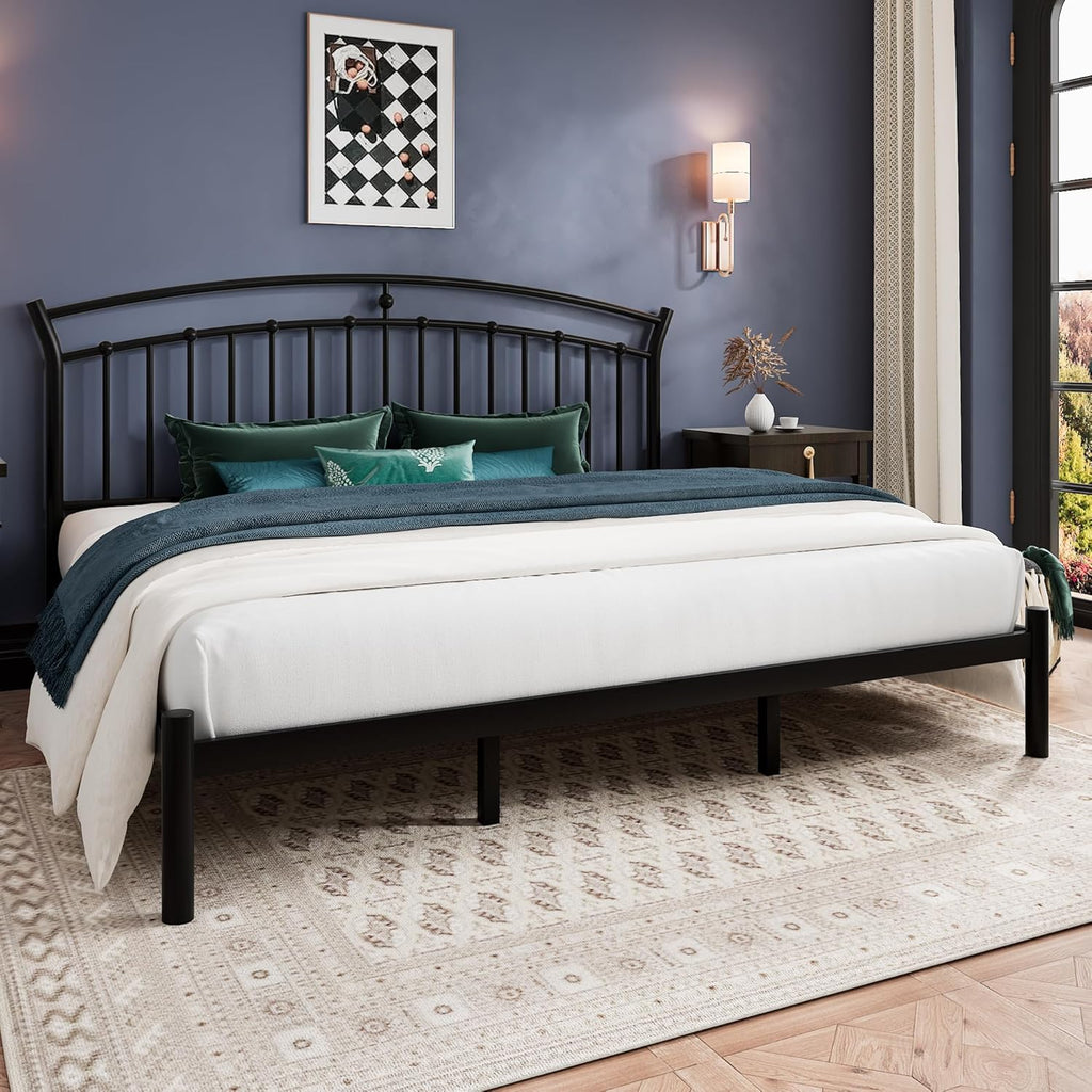 Einhomn King Size Bed Frame, Black Metal Bed Frame with 12' Under-Bed Storage, Heavy Duty Steel Slat Support, Noise-Free, No Box Spring Needed, Easy Assembly