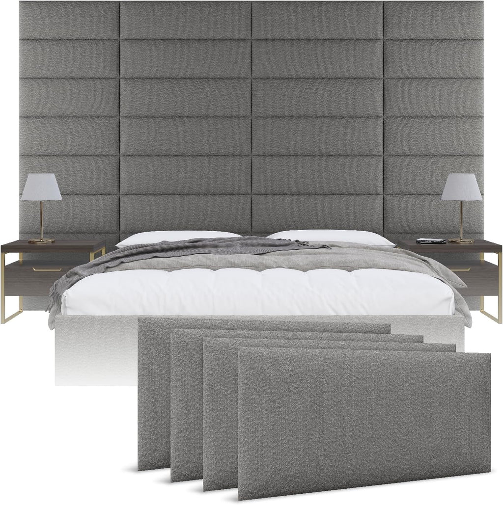Vänt Upholstered Wall Panels - King/Cal King Size Wall Mounted Headboards - Boucle Grey - Twin/King - Set of 4 Panels (Each Individual Panel 39'x11.5')