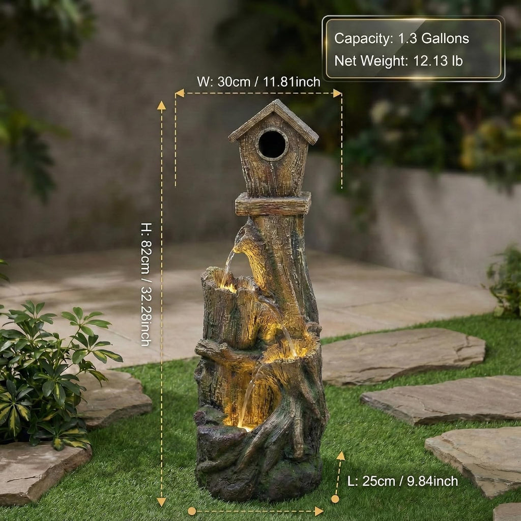 Outdoor Water Fountain with LED Lights – Charming Garden Patio Water Feature, Rustic Design, Weather-Resistant Fiberglass, Perfect for Backyards Outdoor Garden and Entryways