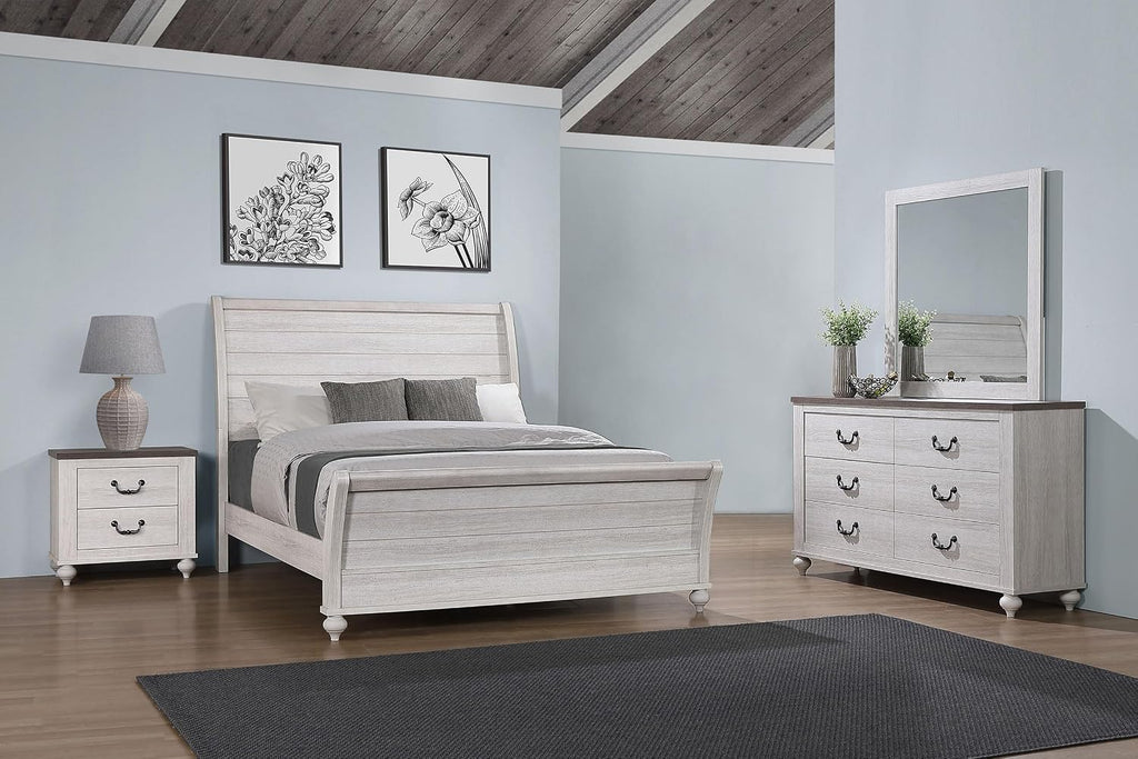 Coaster Home Furnishings Stillwood Farmhouse 4-Piece Bedroom Set California King Size Sleigh Bed Frame 55-inch Headboard Vintage Linen 223281KW-S4