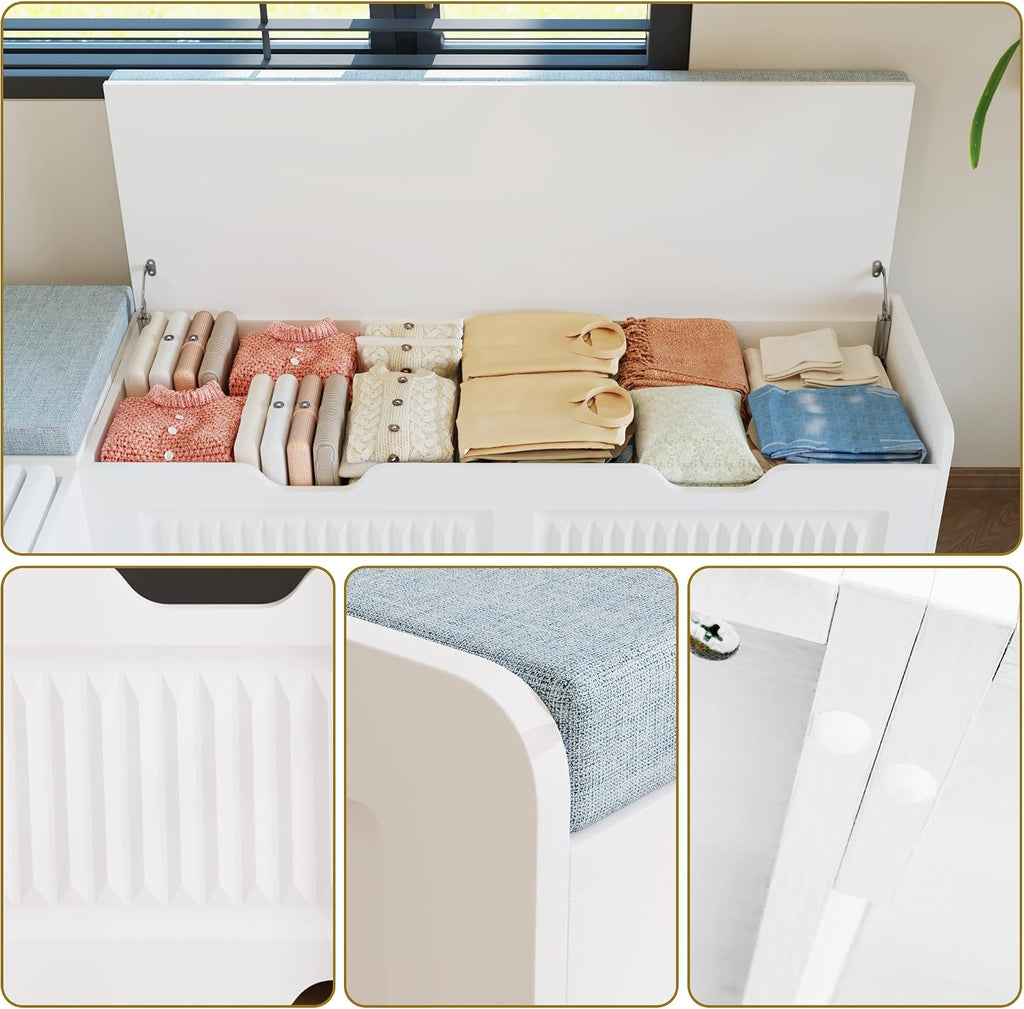 L-Shaped Storage Bench, Corner Bench with Storage,Kitchen Breakfast Nook Bench, with Large Hidden Storage Space,Suitable for Dining Nook,Kitchen Corner and Entryway (White-01)