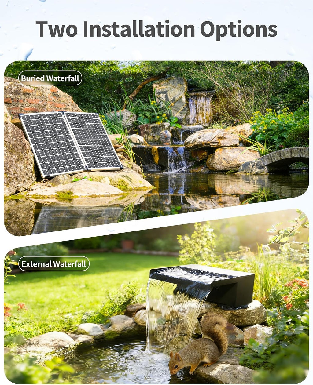 POPOSOAP 55W Solar Pond Waterfall Spillway with Fountain Pump, 304 Stainless Steel Pond Spillway & Filtration System with 9.8FT Tubing for Garden Ponds Landscape Water Features-P5552Y
