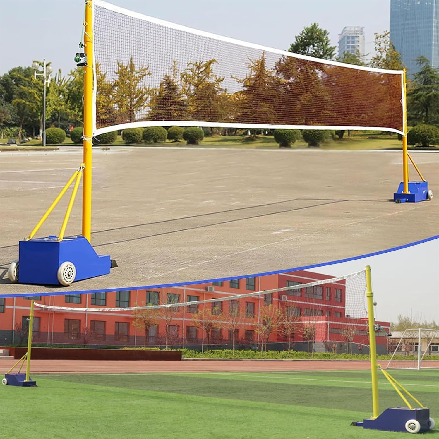 Volleyball/Badminton Poles, Mobile Badminton Net Bracket with Wheel & Heavy Base, Adjustable Height Volleyball Net Stand for Outdoor Indoor Backyard