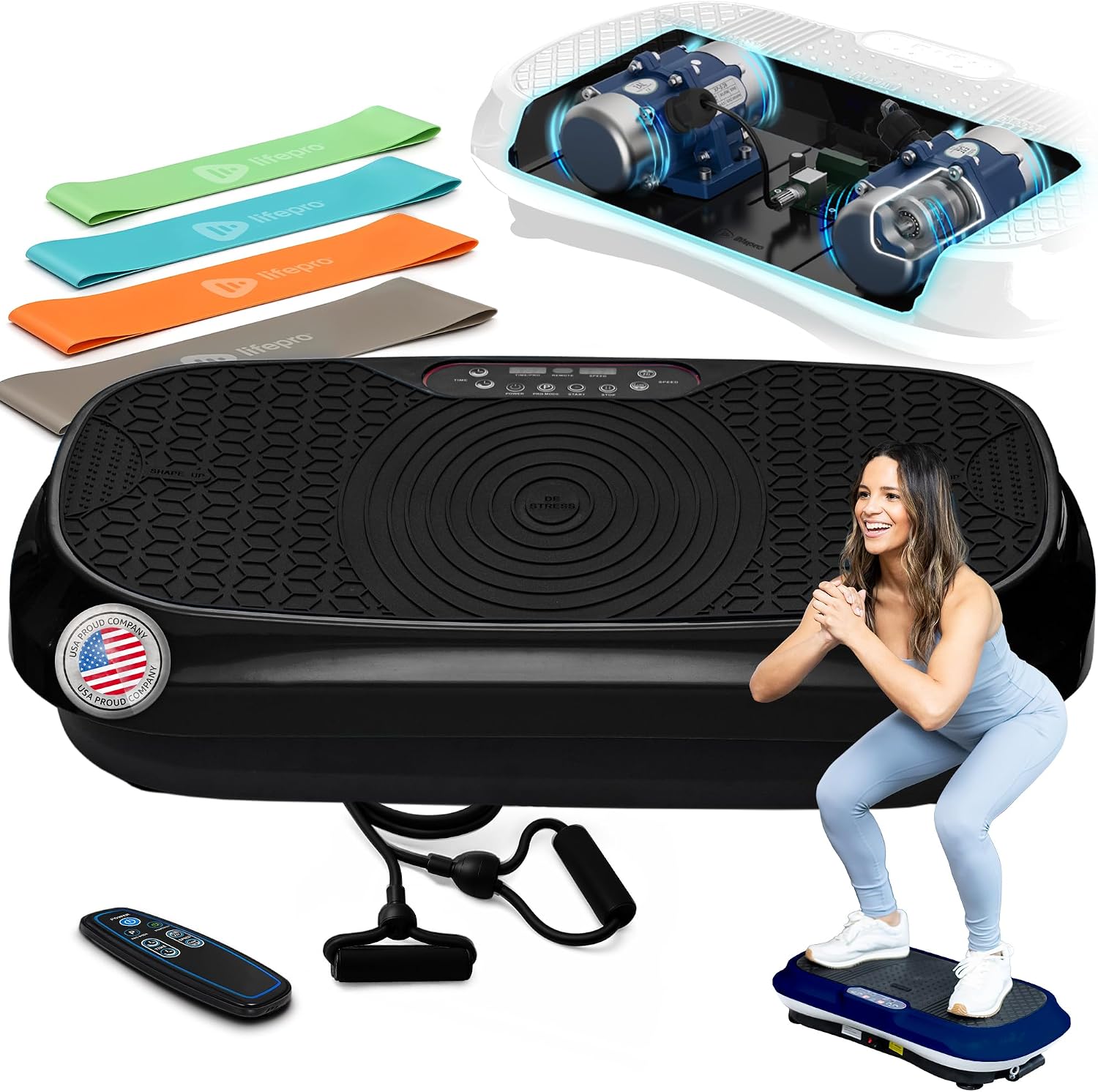 Lifepro Waver Mini Vibration Plate Exercise Machine with Remote & Bands — Compact Whole Body Vibrating Plate for Lymphatic Drainage & Muscle Toning — Shake Machine with 99 Speed Levels & 10 Presets