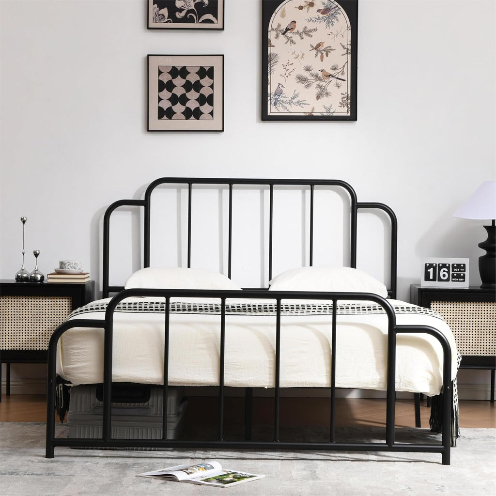 PINJU Metal Platform Bed Frame with Headboard and Footboard, Classic Style, Sturdy Metal Slats, No Box Spring Needed, Easy Installation (Black, Full)