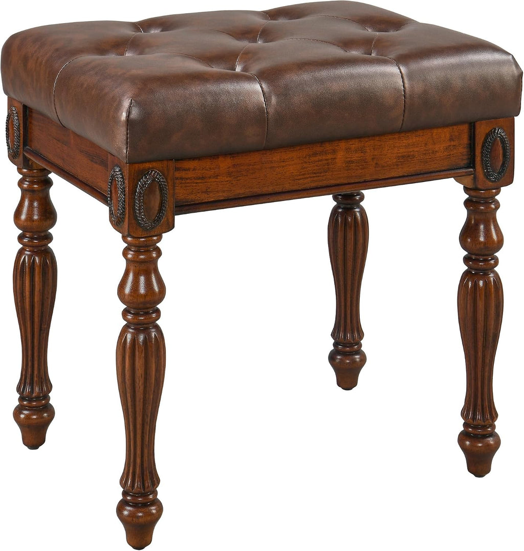 LEEMTORIG Traditional Shoe Bench with Button Tufted Pad & Wood Legs, Upholstered Entryway Bench for Bedroom Living Room Hallway, 18.5' x 14.2' x 18.9', Walnut & Cherry Brown FD-1533-BN