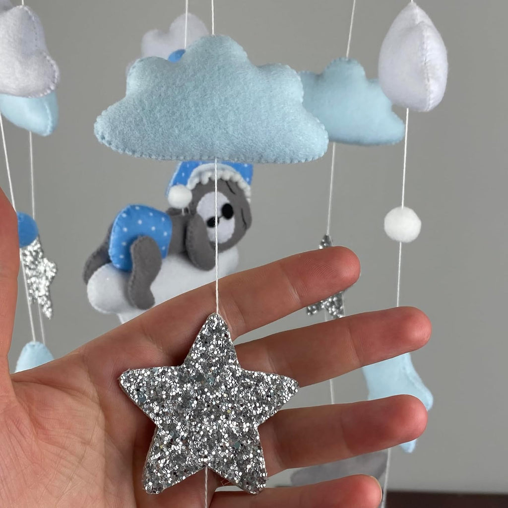 Baby Mobile for boy Crib Bear Nursery Decor Baby Crib Mobile Nursery Mobile Cot Mobile Felt Hanging Mobile Blue Teddy Bear Baby Shower New Baby boy Gift