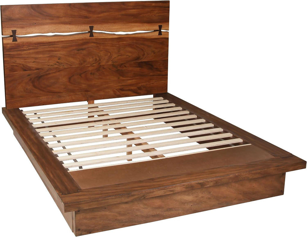 Coaster Home Furnishings – Winslow – Wood – Eastern King Platform Bed with Jagged Seam, Bow Tie Inlays, and Separated Headboard – Bedroom – Smokey Walnut and Coffee Bean - 223250KE