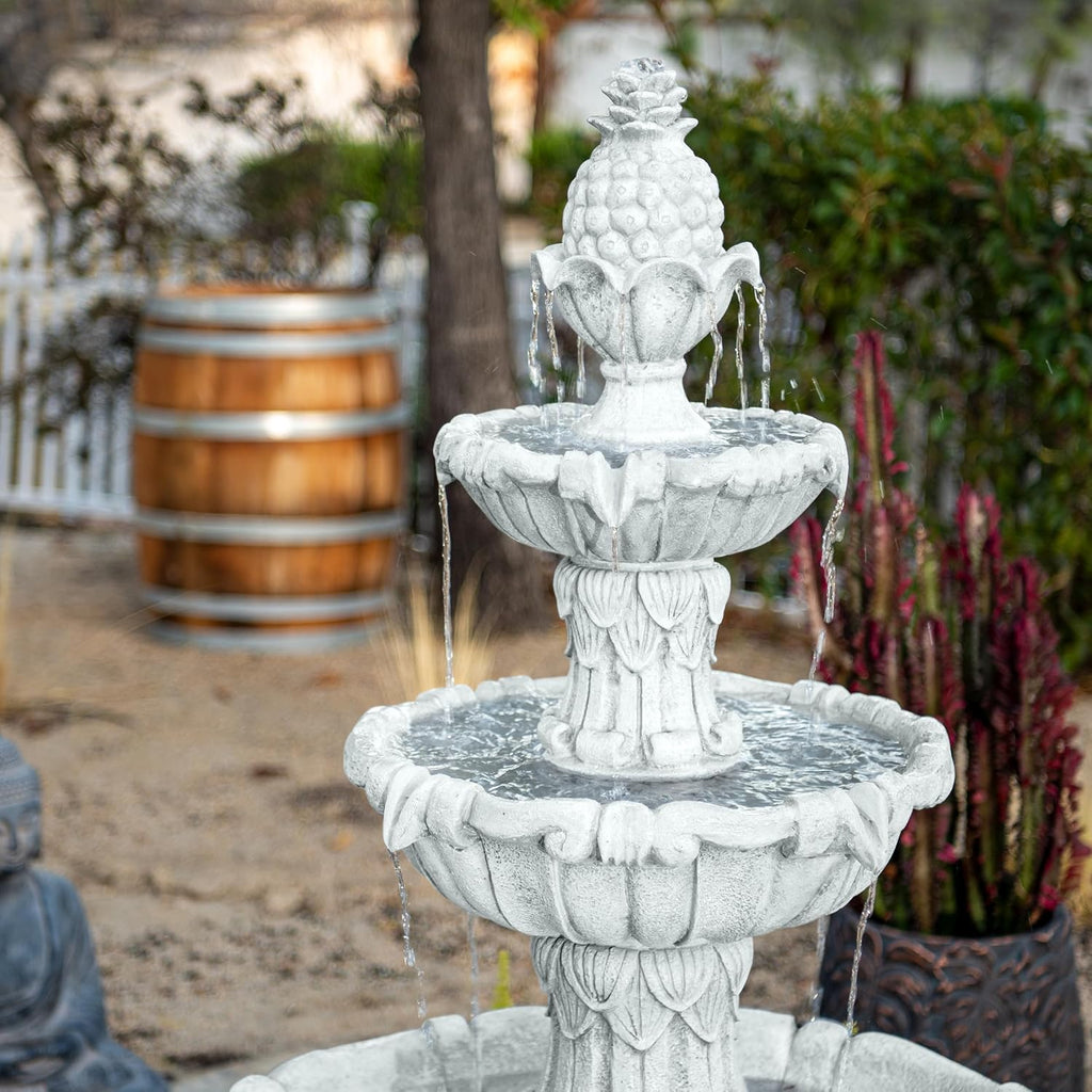 XBrand 58.3' 3-Tier Outdoor Freestanding Water Fountain - Classic Leaf Design, White Resin, Large Bird Bath with Pump - Ideal for Yard, Lawn and Garden, Porch Décor