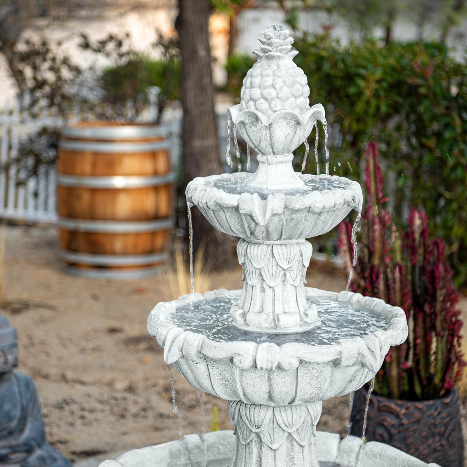 XBrand 58.3' 3-Tier Outdoor Freestanding Water Fountain - Classic Leaf Design, White Resin, Large Bird Bath with Pump - Ideal for Yard, Lawn and Garden, Porch Décor