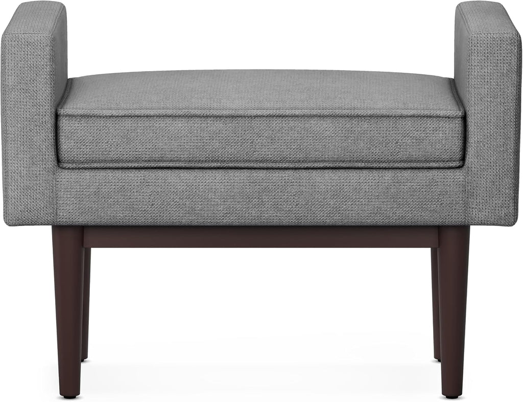 SIMPLIHOME Scott Small Ottoman Bench - 29 inch Wide Upholstered Linen Fabric Rectangle Ottoman in Pewter Grey, Contemporary Bench for Bedroom or Living Room with Raised Sides and Cushioned Seat