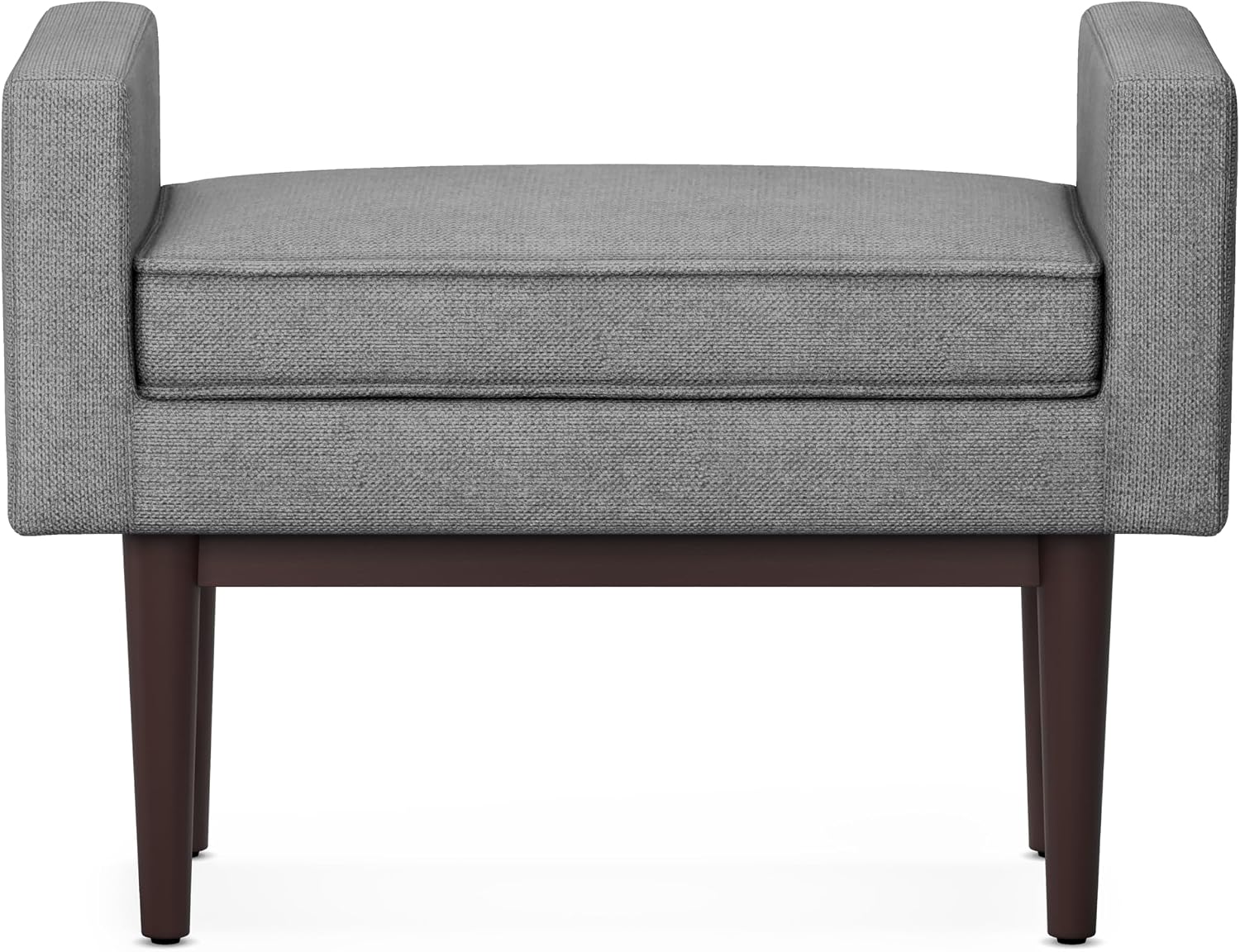 SIMPLIHOME Scott Small Ottoman Bench - 29 inch Wide Upholstered Linen Fabric Rectangle Ottoman in Pewter Grey, Contemporary Bench for Bedroom or Living Room with Raised Sides and Cushioned Seat